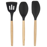Set 3 spatule de bucătărie din silicon cu mânere din lemn.