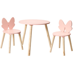 Set de mobilier pentru copii cu fundiță roz, măsuță + 2 scaune