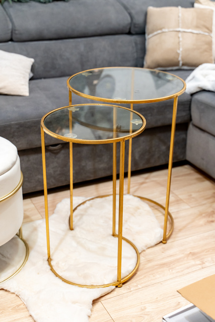 Set de masute de cafea rotunde cu blat transparent