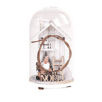 Sfera din sticlă cu ornament din lemn, 11 cm