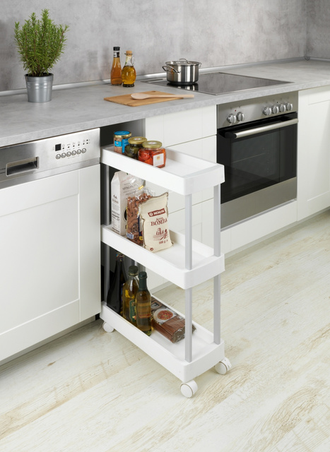 Polita etajera multifunctionala cu roti 3 rafturi MINO, Alb, WENKO