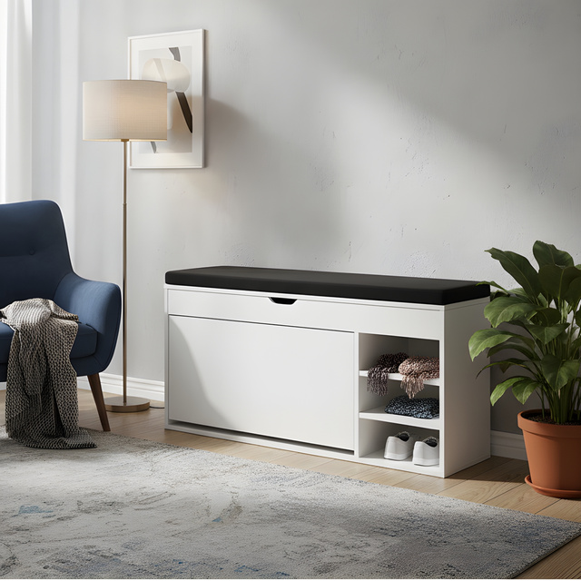 Dulap pentru pantofi cu loc de șezut și rafturi retractabile GRADIA, 100 x 34 x 50 cm