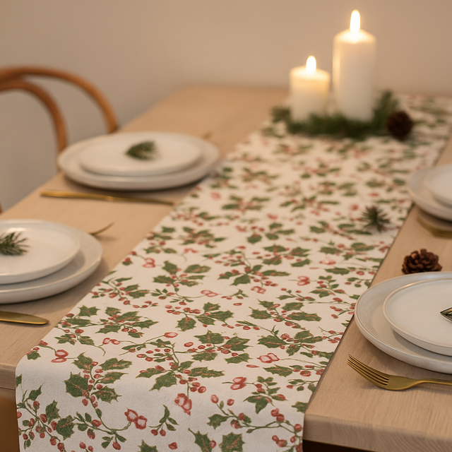 Traversa de masa cu motiv brad de Craciun, 28 x 300 cm