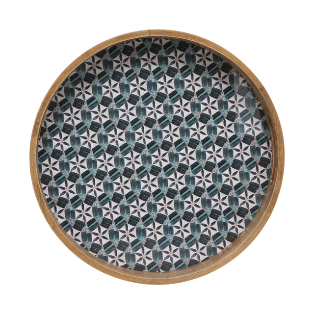 Set 2 tavi decorative, lemn de stejar si MDF, model mozaic