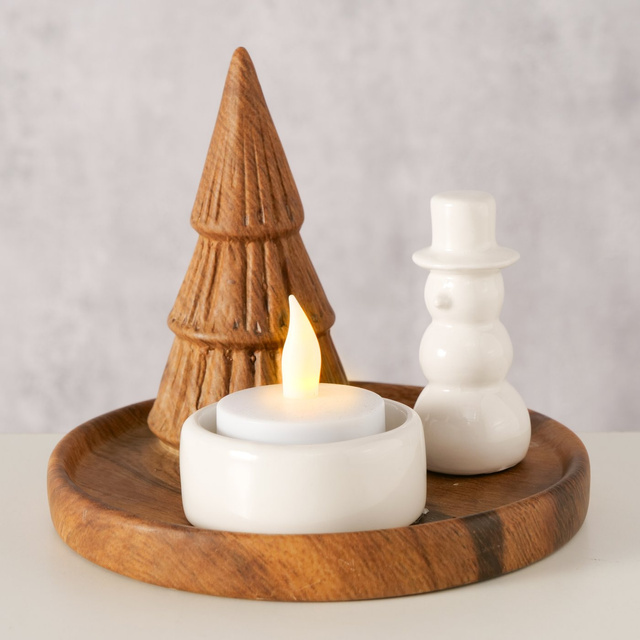 Candelabru OVE cu om de zăpadă și brad, Ø 13 cm