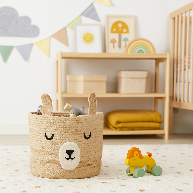 Cutii de jucării Urs cu urechiușe JOY, Ø 28 cm