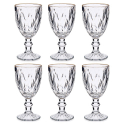 Set 6 pahare pentru vin cu margine aurie, 330 ml