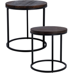 Set de mese de cafea cu blat din lemn de paulownia, cadru metalic, 2 bucăți, Ø 43 cm, Ø 38 cm