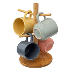 Set 4 cani ceramice pe suport de bambus EMMA, 210 ml