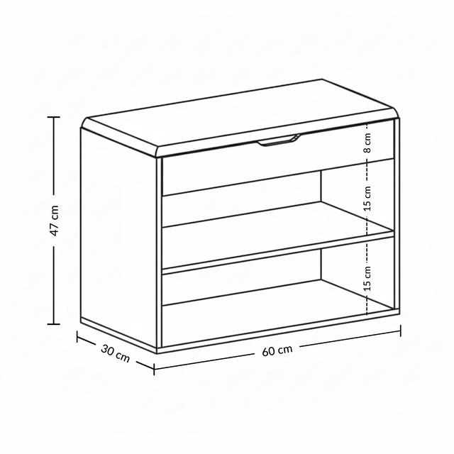 Dulap pentru pantofi cu loc de șezut LEVA, 60 x 30 x 47 cm