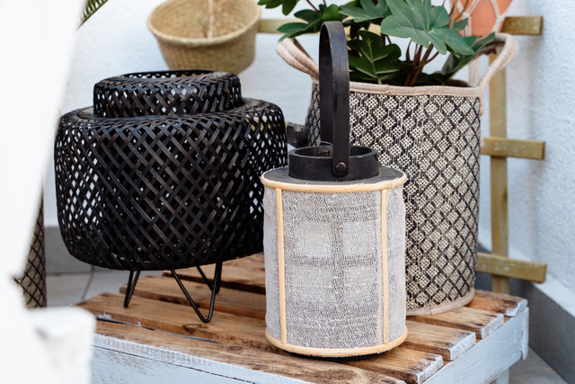 Veioza boho LIBY, impletitura din bambus, 25 cm