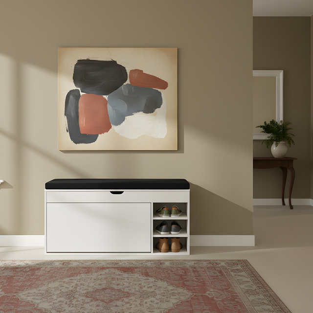 Dulap pentru pantofi cu loc de șezut și rafturi retractabile GRADIA, 100 x 34 x 50 cm