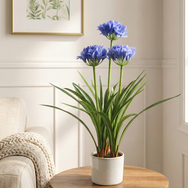 Floare artificială în ghiveci Agapant, 50 x 80 cm, albastră