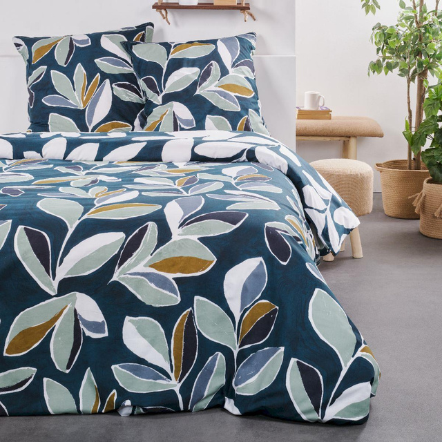 Set lenjerie de pat din bumbac Leaves, reversibila, 220 x 240 cm