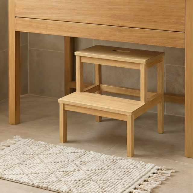 Taburet din bambus cu treaptă KROK, înălțime 46 cm, natural