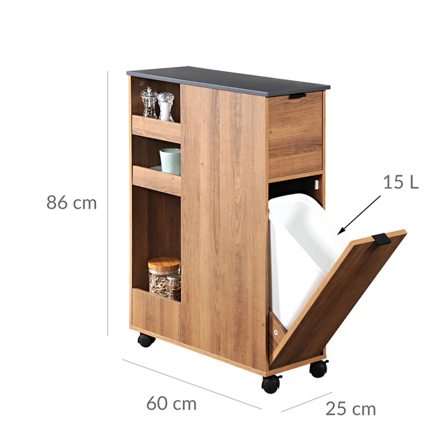 Carucior de bucatarie cu cos de gunoi, rustic, KESPER