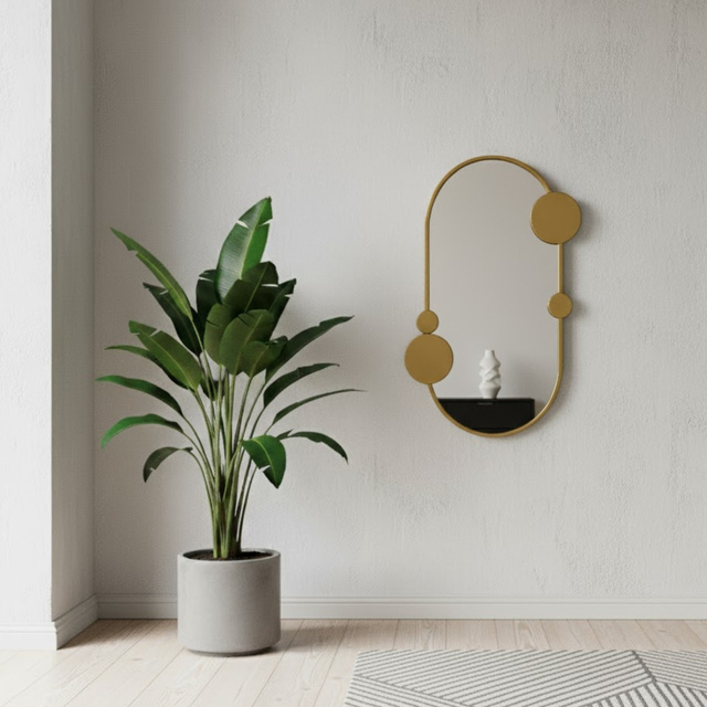 Oglindă de perete SAANA cu decorațiuni geometrice, 46 x 76 cm