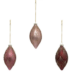 Globuri in forma de lacrimi cu ornament auriu, 13 cm, 3 buc.