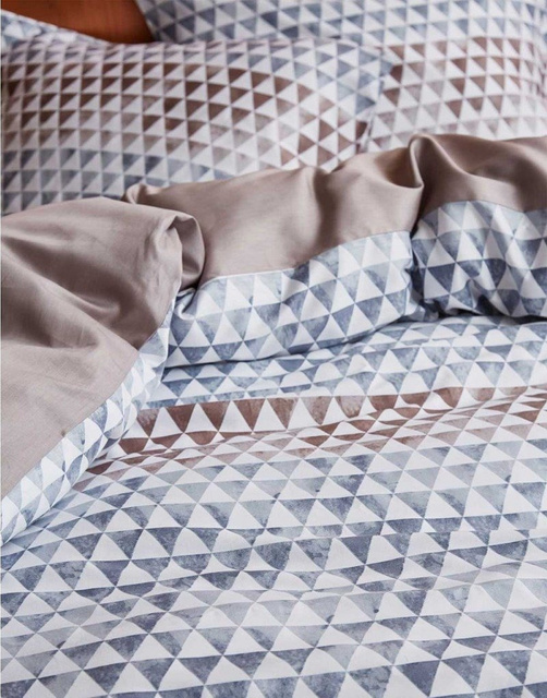 Set de lenjerie din bumbac satinat cu modele geometrice, gri, 140 x 220 cm, Esprit