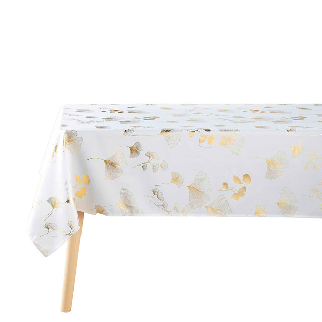 Fata de masa dreptunghiulara BLOOMY, alba, aurie ginkgo biloba