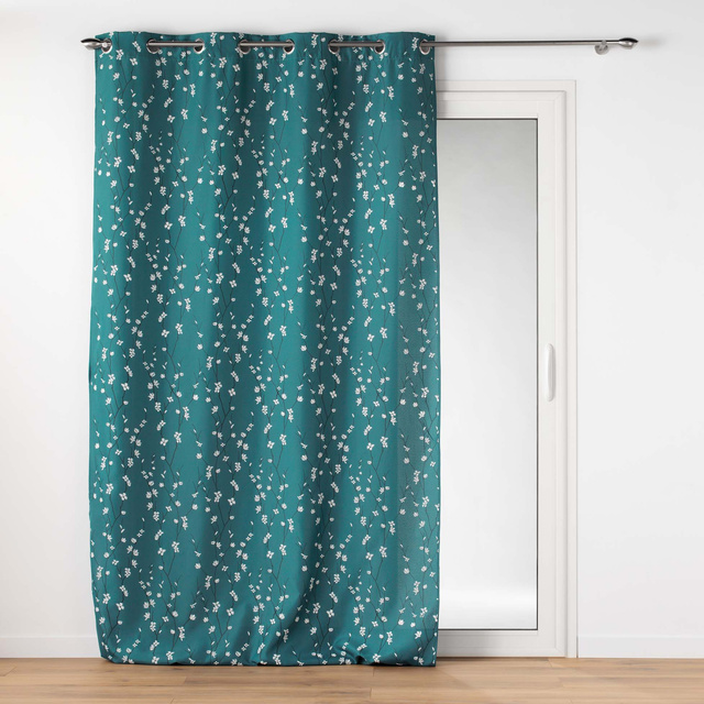 Perdea SAKURA grafit, cu inele, model floral