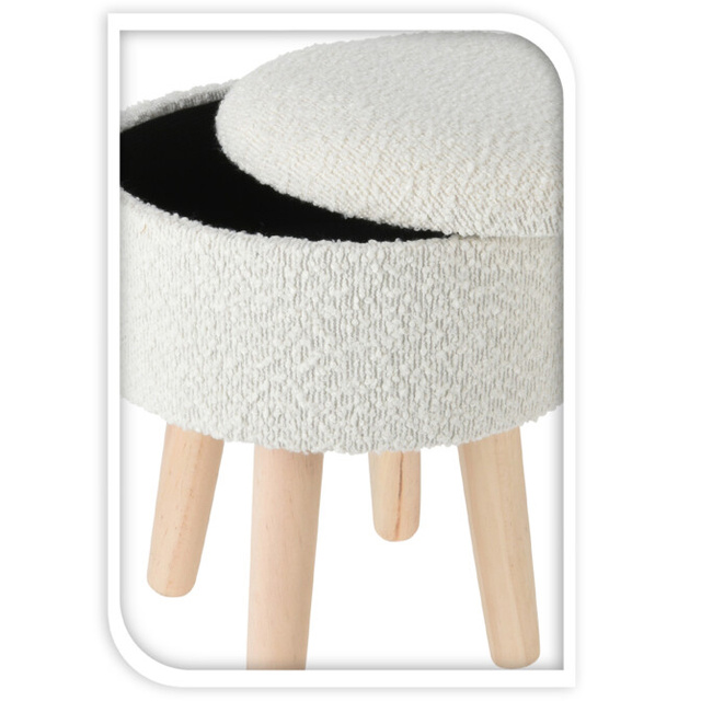 Taburet cu sezut din pluș, picioare de pin, Ø 34 cm