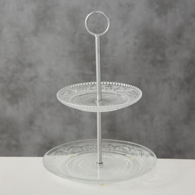 Placă de sticlă pe picior decorat, RELIEF, Ø 25 cm