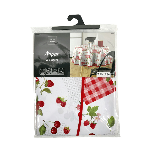 Fata de masa rotunda cu model fructat CERISE, Ø 160 cm, plastic