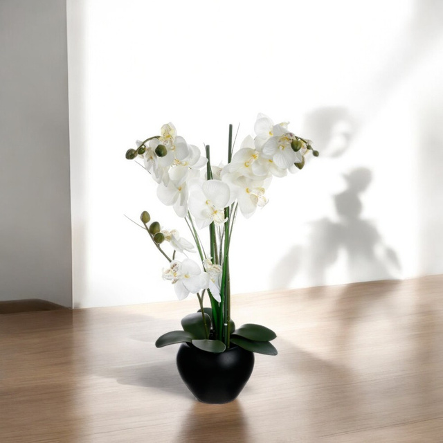 Orhidee artificiala in ghiveci negru, 50 cm