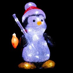 Ornament luminos de exterior, pinguin acrilic, 30 LED-uri