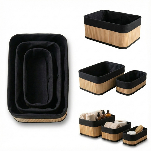 Set de coșuri de bambus pentru depozitare VINNO, negru