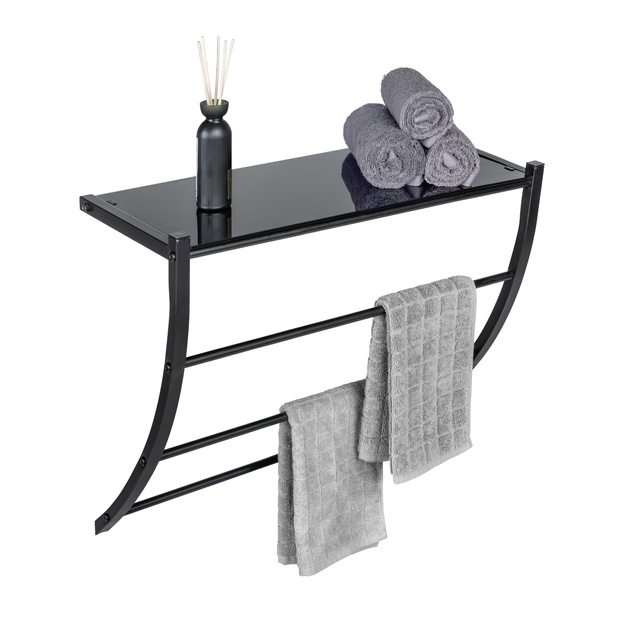 Suport de perete negru cu poliță de sticlă, Tarderia, WENKO