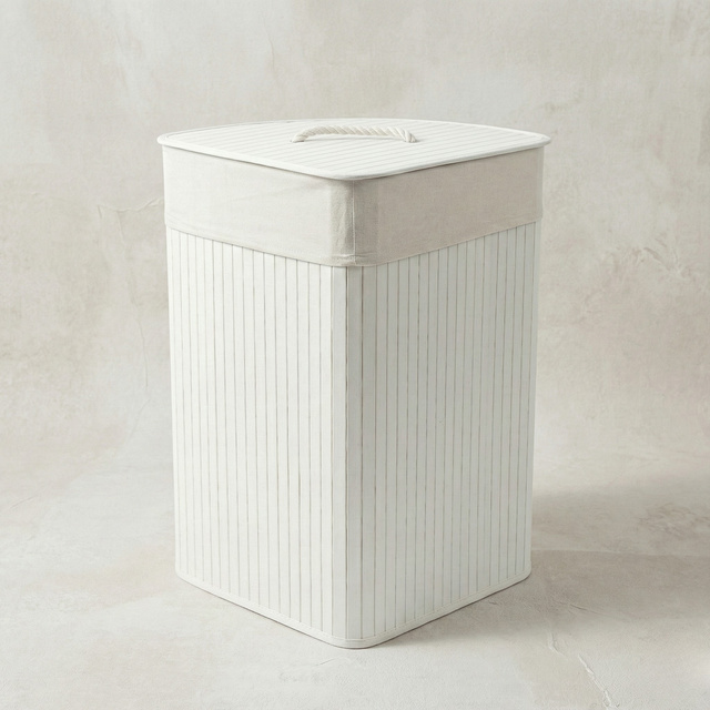 Coș de rufe colțar ARCO, bambus, 60 l, alb