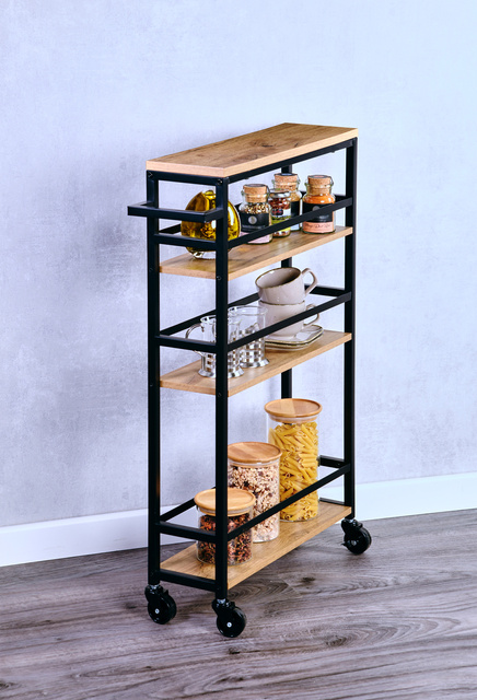 Dulap de bucatarie ingust cu maner si rafturi din lemn, 81 x 50 x 15 cm