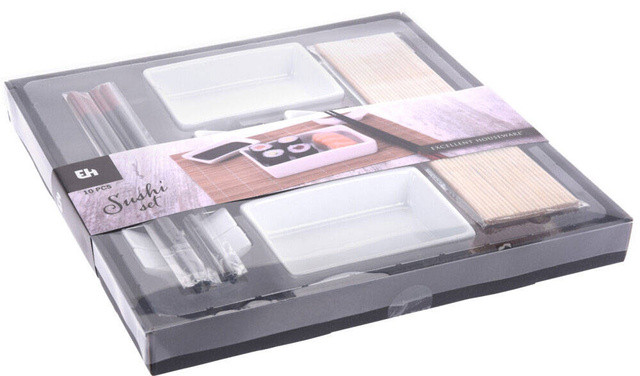 Set servire sushi pentru 2 persoane, cu saltea din bambus