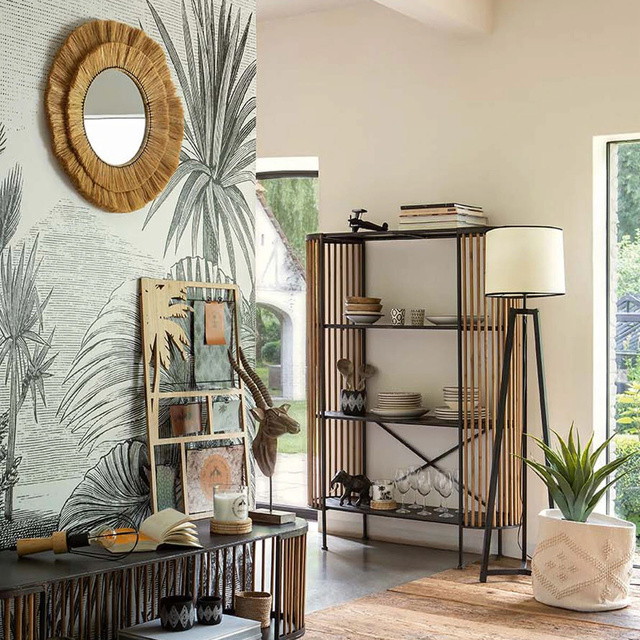 Oglindă SAFARI, cu cadru rafie, Ø 57 cm