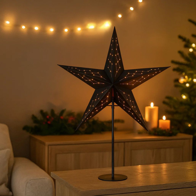 Stea decorativa stralucitoare din hartie, suport metalic, 45 cm