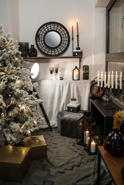 Sfeșnic negru, aluminiu, 23 cm