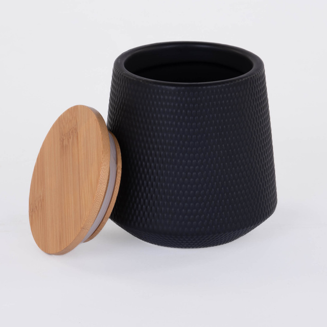 Recipient ceramic cu capac din bambus, 580 ml