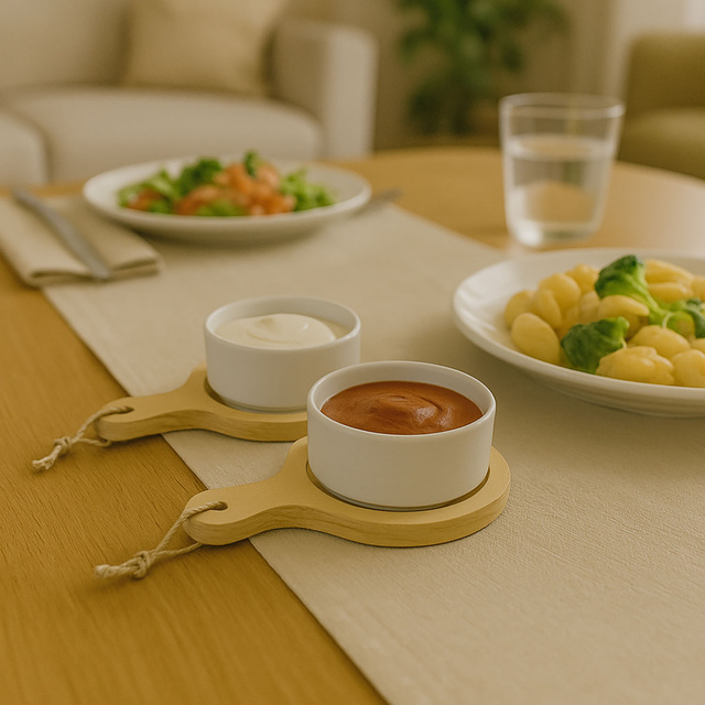 Set 2 boluri + tavite din lemn EH Excellent Houseware, Portelan/Lemn