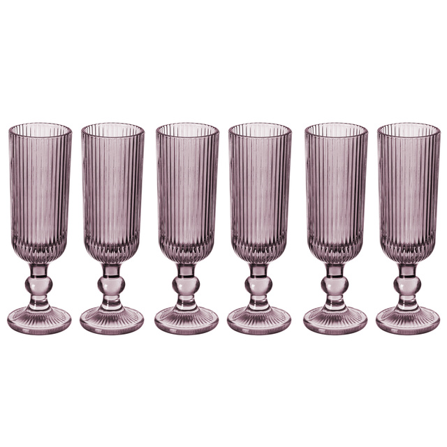Pahare de sampanie LINES din sticla canelata, set de 6, 160 ml