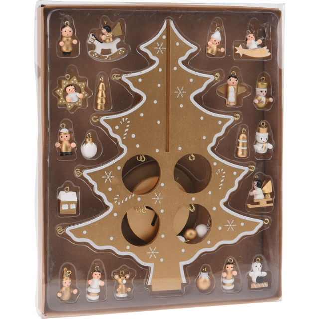 Brad de Crăciun pliabil cu decorațiuni decorative, ornament din lemn, 26 cm