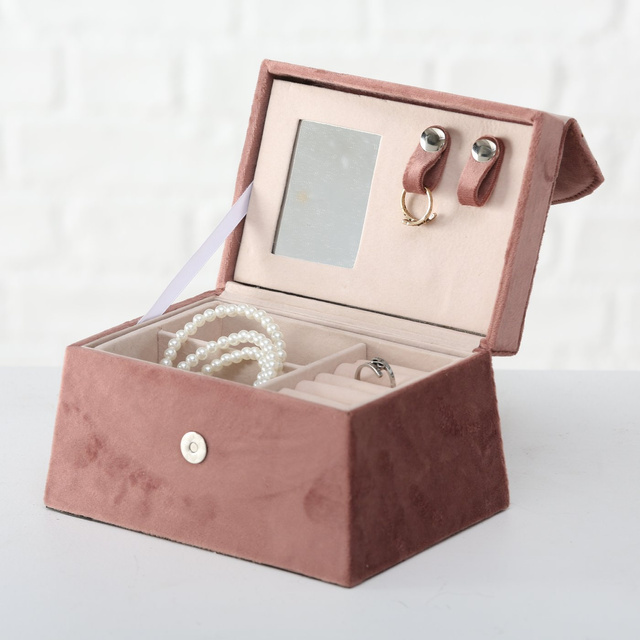 Cutie de bijuterii Clea cu oglinda, roz