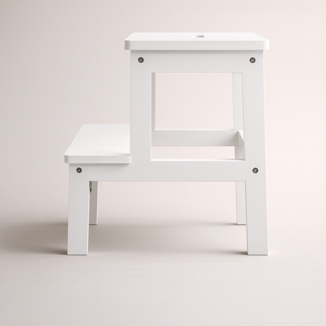 Taburet din bambus cu treaptă KROK, înălțime 46 cm, alb