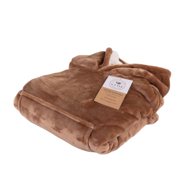 Poncho pentru copii cu glugă GABIN BRUN, căprioară, 60 x 95 cm