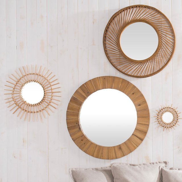 Oglindă în cadru de răchită, în formă de soare, Ø 30 cm
