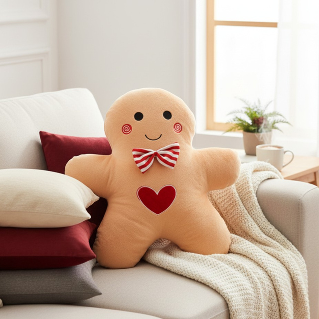 Pernă decorativă de Crăciun, om de turtă dulce, 37x43 cm