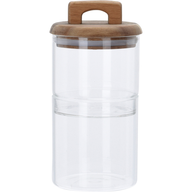 Un set de recipiente din sticlă pentru alimente cu capac din lemn