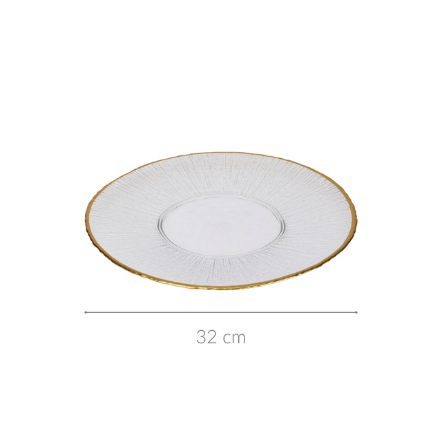 Farfurie plată din sticlă cu margine aurie DATURA, 32 cm