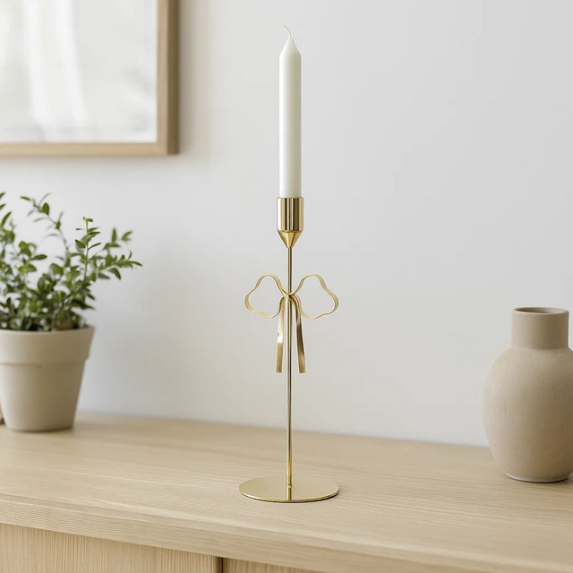 Candelabru metalic, aurit, 25 cm